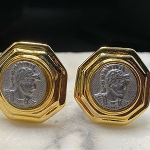 Vintage roman head earrings gold tone